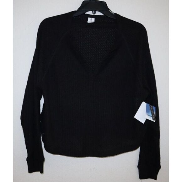 Abound Women’s Sz S Black Waffle Knit Raglan Sleeve Oversized Crop Top Shirt - Picture 1 of 5